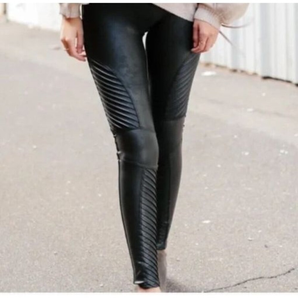SPANX Faux Leather Moto Leggings Black Pull-On Shaping Style 20136R Large